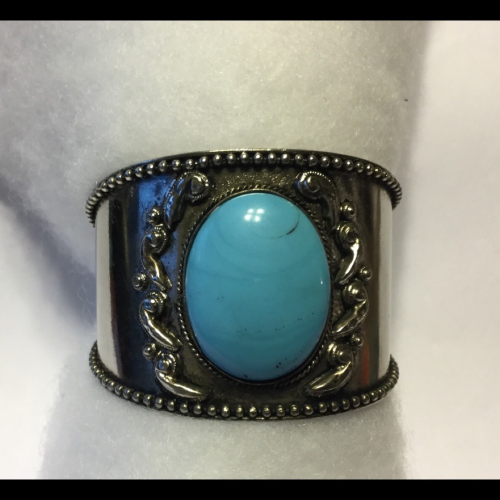 Vintage Silver Cuff Bracelet Blue Stone